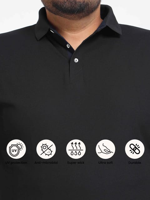 Plus Size Black Men's Polo T-shirt