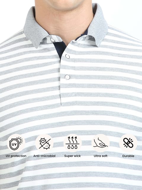 White & Grey Stripe Men's Polo T-shirt