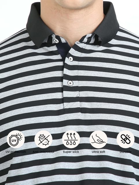 Black & Grey Stripe Men's Polo T-shirt