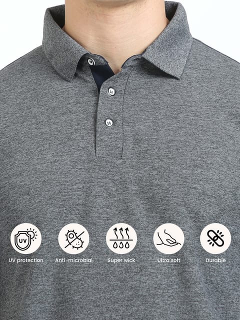 Charcoal Grey Melange Men's Polo T-shirt