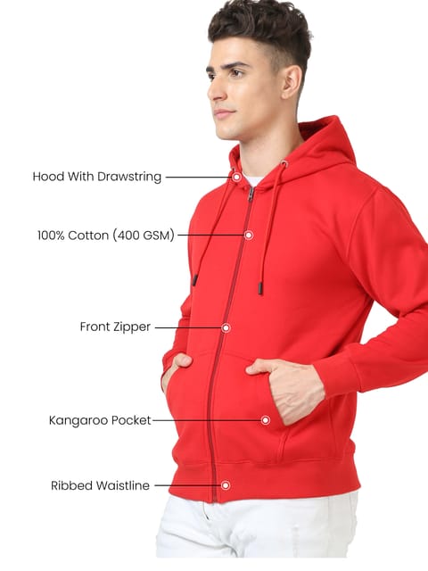 Men Red Zipper Hoodie