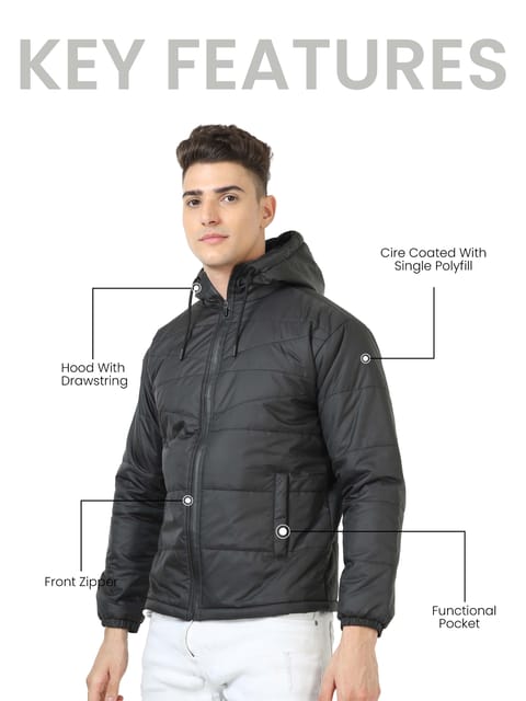 Men Black Bomber Jacket with Hood