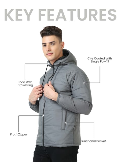 Men Dove Grey Bomber Jacket with Hood