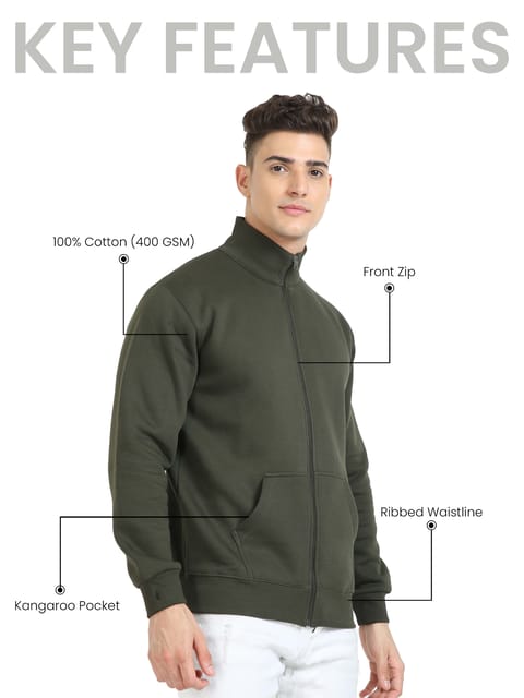 Men Olive Green High Neck Sweatshirt