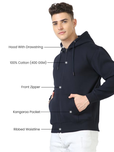 Men Navy Blue Zipper Hoodie