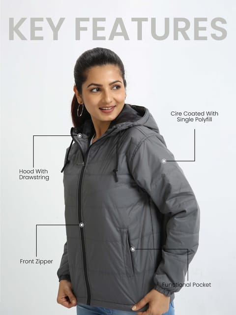 Women Dove Grey Bomber Jacket with Hood