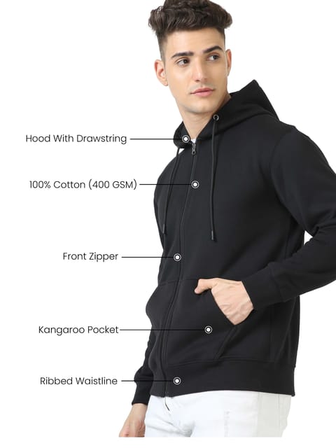 Men Black Zipper Hoodie