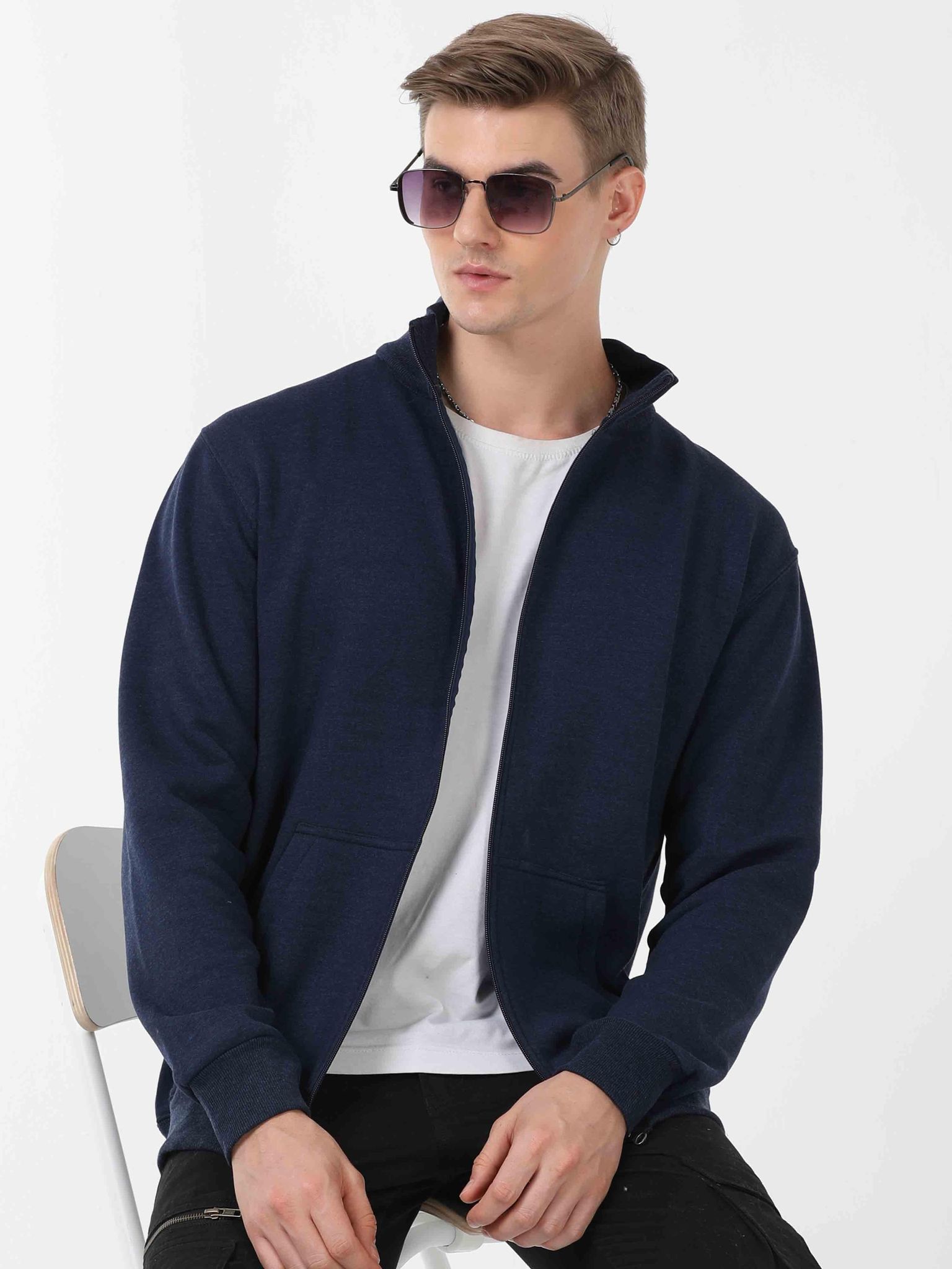 Denim Melange High Neck Sweatshirt