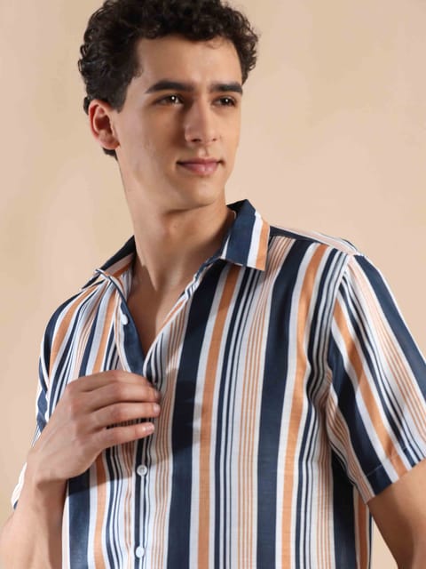 Blue Breeze, Peachy Gleam Stripes Cotton Shirt