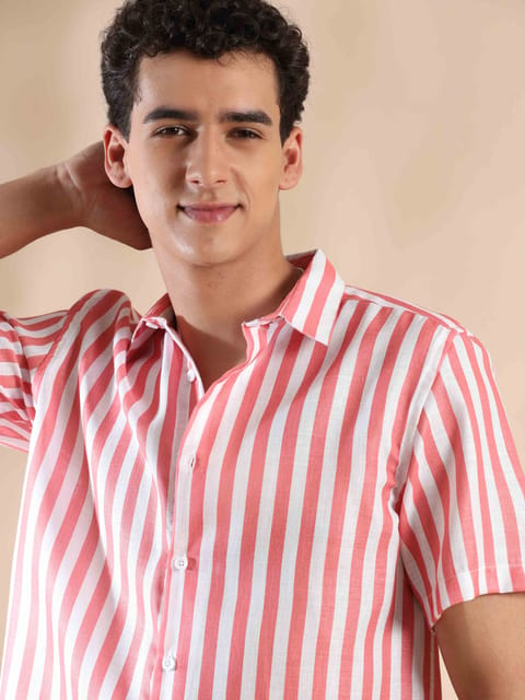 Summer Salmon Stripes Cotton Shirt