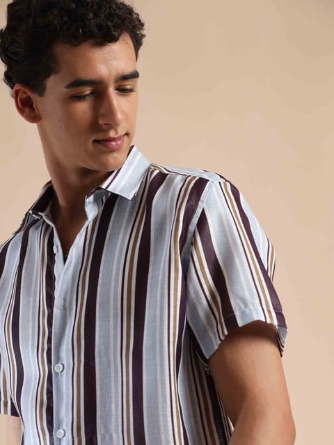 Brown Seal Coastal Sunset Stripes Cotton Shirt