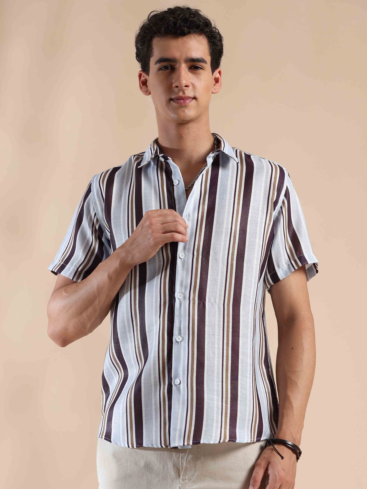 Brown Seal Coastal Sunset Stripes Cotton Shirt