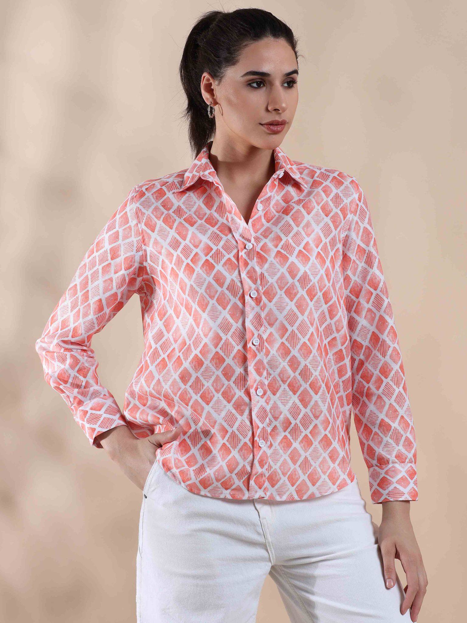 Peachy Coral Cotton Shirt