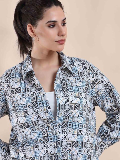 Boho Blue Summer Popcorn Shirt