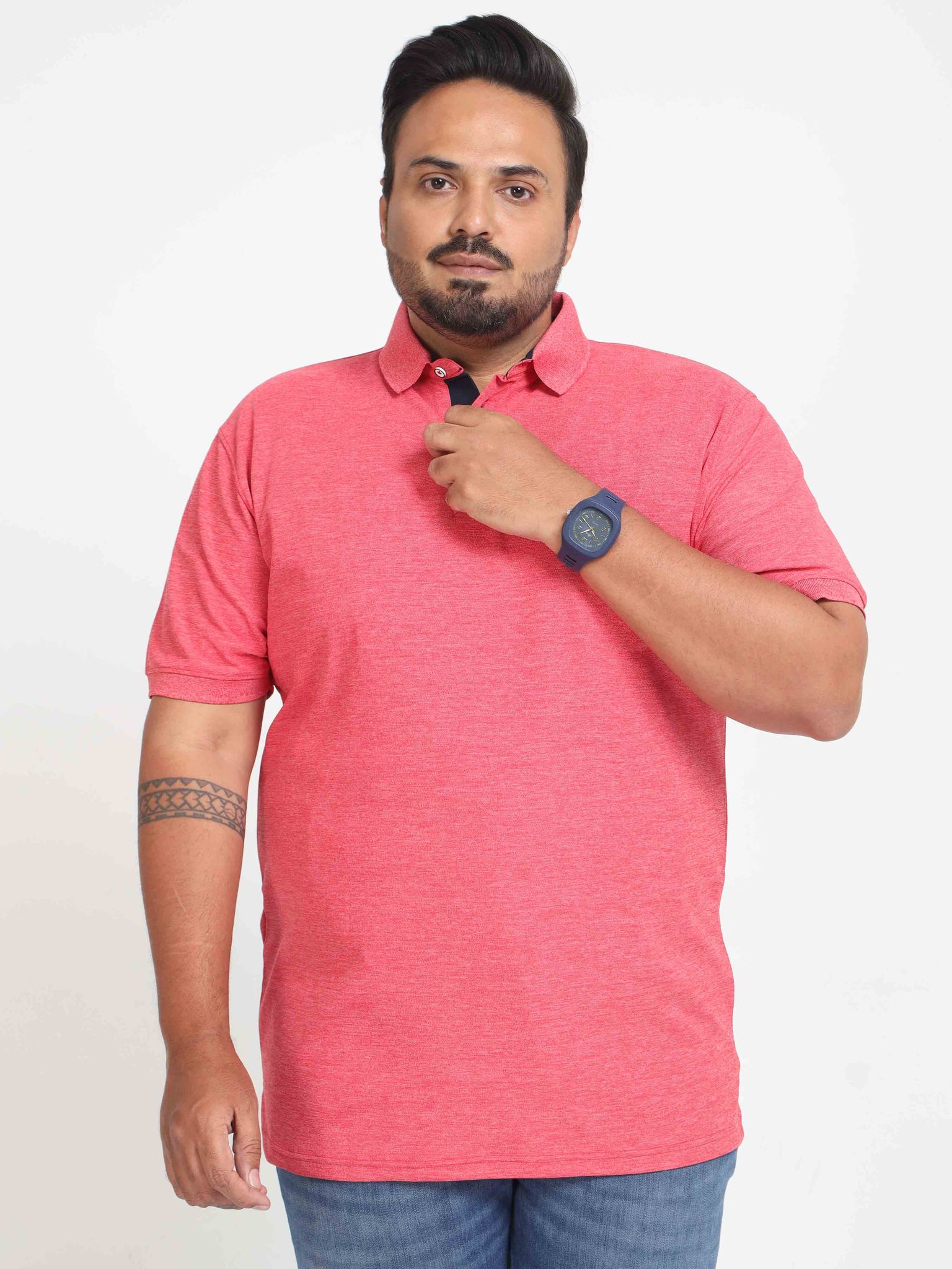 Plus Size Red Melange Men's Polo T-shirt