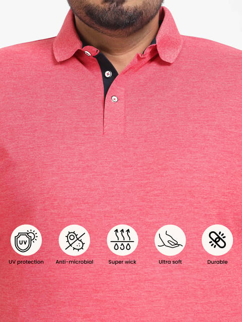 Plus Size Red Melange Men's Polo T-shirt