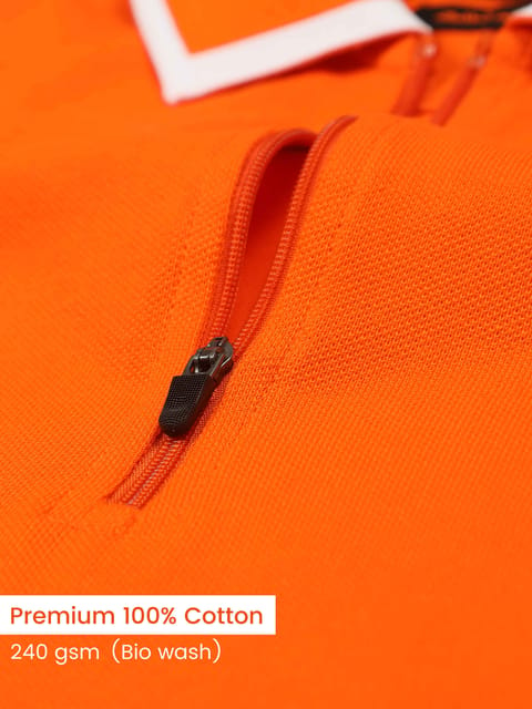 White Tipping Polo Collar Halloween Orange Pure Cotton T-shirt