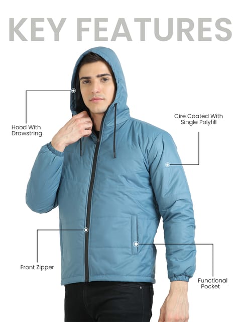 Men Air Force Blue Bomber Jacket with Hood