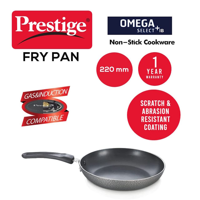 Prestige Omega Select Plus 20cm Non Stick Fry Pan | Gas & Induction Compatible | Scratch Resistant & Metal Spoon Friendly | Sturdy Handles