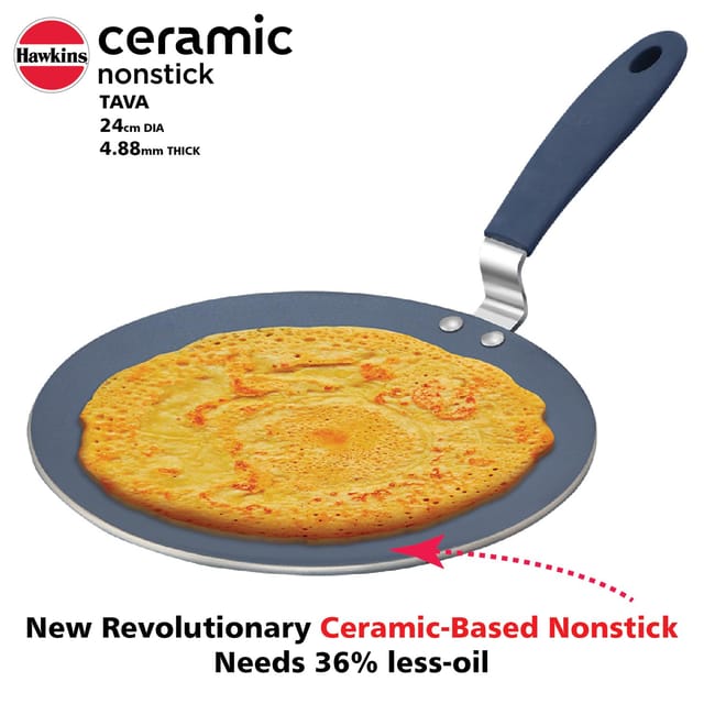 Hawkins Ceramic Nonstick Tava, 24 cm Diameter, Induction Paratha Tawa, Granite Griddle (ICT24)