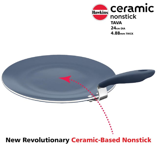 Hawkins Ceramic Nonstick Tava, 24 cm Diameter, Induction Paratha Tawa, Granite Griddle (ICT24)