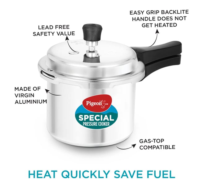 Pigeon By Stovekraft Special Aluminium Pressure Cooker Combo with Outer Lid Gas Stove Compatible 2, 3, 5 Litre Capacity for Healthy Cooking (Silver)