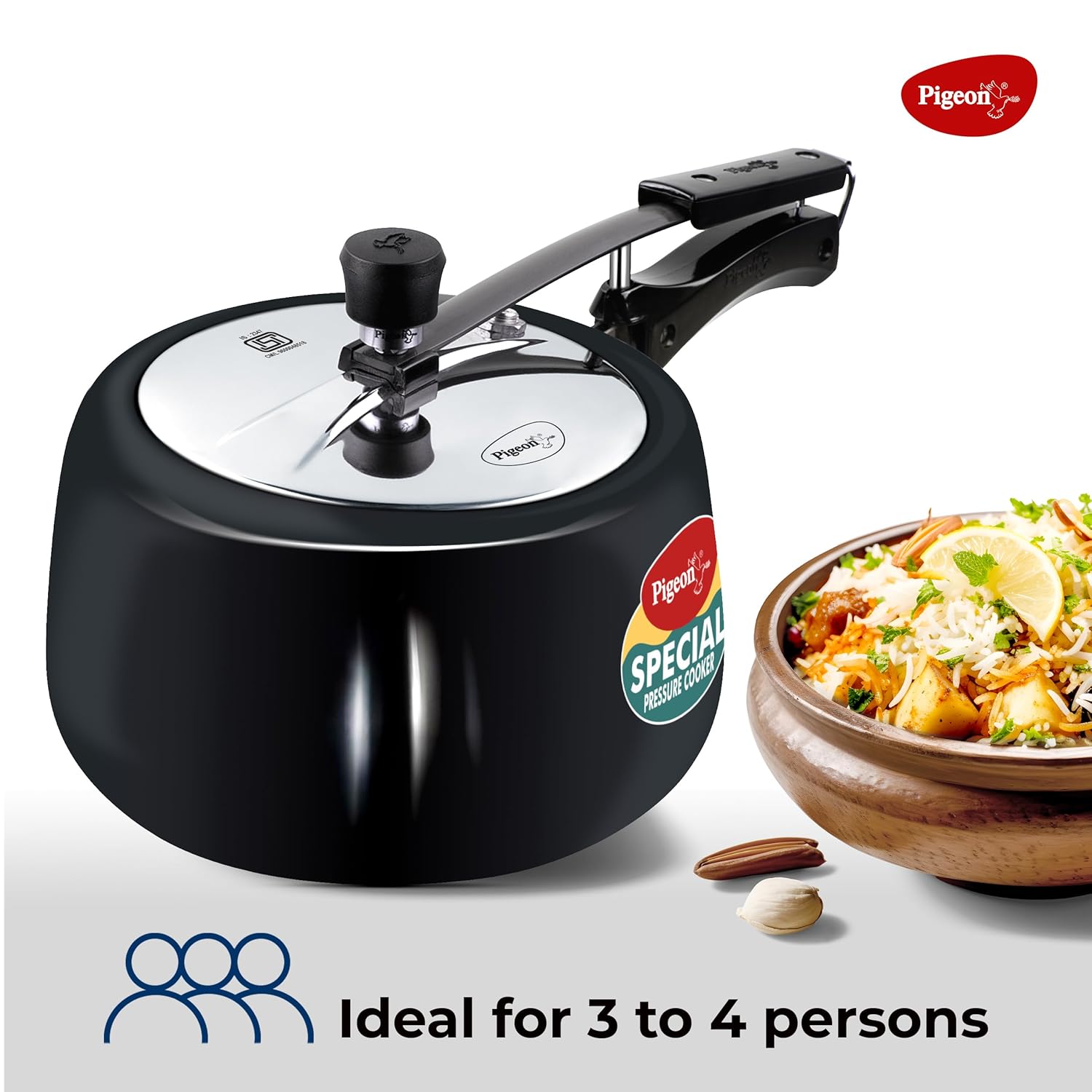 Pigeon by Stovekraft 3 Litre Special Plus Hard Anodised Inner Lid Induction Base Pressure Cooker (Black) BIS Certified