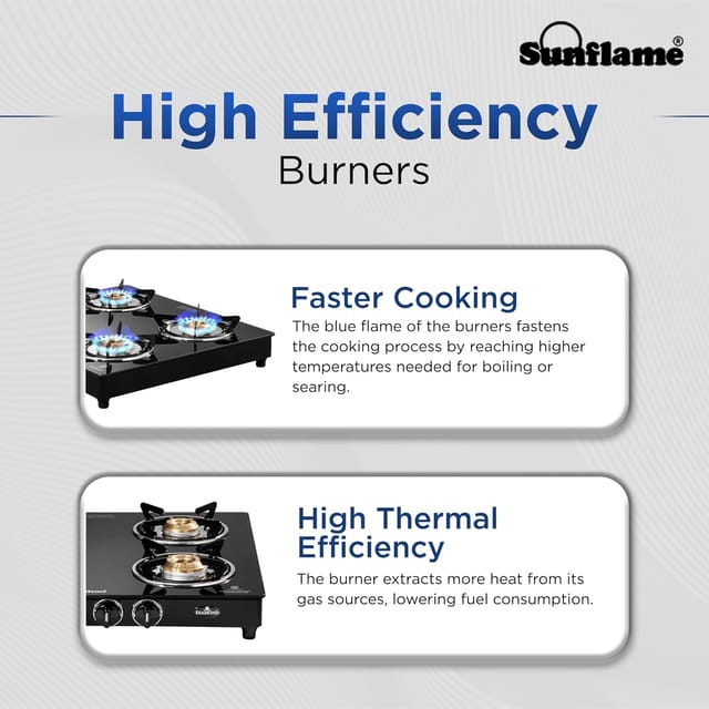 Sunflame Diamond 4 Burner Gas Stove | 2 Medium and 2 Small Brass Burners | 2-Years Product Coverage by Sunflame by Sunflame | Ergonomic Knobs | Toughened Glass Top | Easy to Maintain