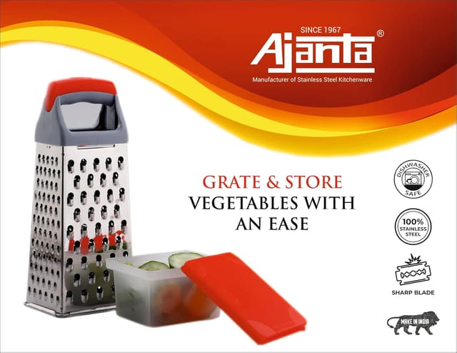 Ajanta Stainless Steel Slicer and Grater for Kitchen with Storage Container/Box, Silver