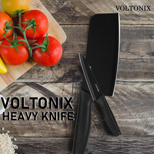 voltonix Stainless Steel 3 Pieces Professional Kitchen Knife Set/Meat Knife/Chef Knife With Non-Slip Handle Sharp Manual Sharpening For Home Kitchen/High Carbon Stainless Steel Knife Black Set(Black)