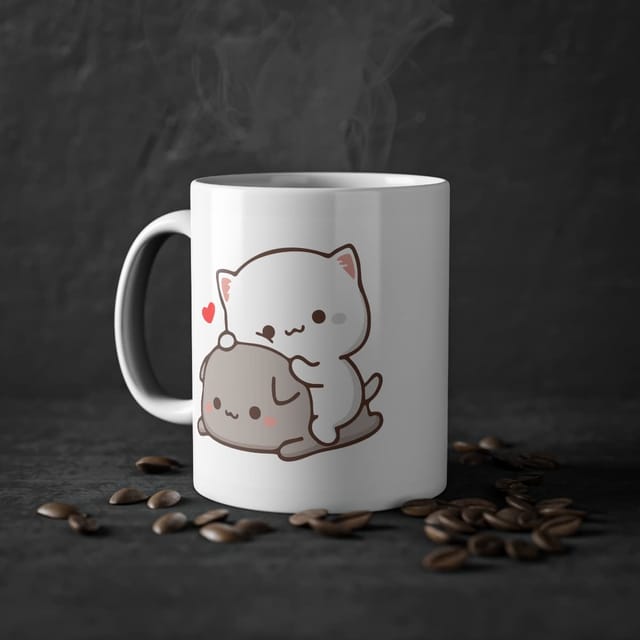 FlashTale Goma & Peach Printed Gift for Couple White Ceramic Coffee Mug