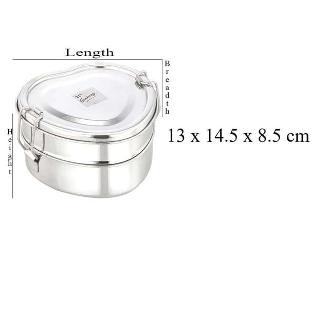 JVL Stainless Steel Lunch Box for Kids, Double Two Layer Tiffin Box for School and Office use with Inner Plate - Heart Shape - Small Size