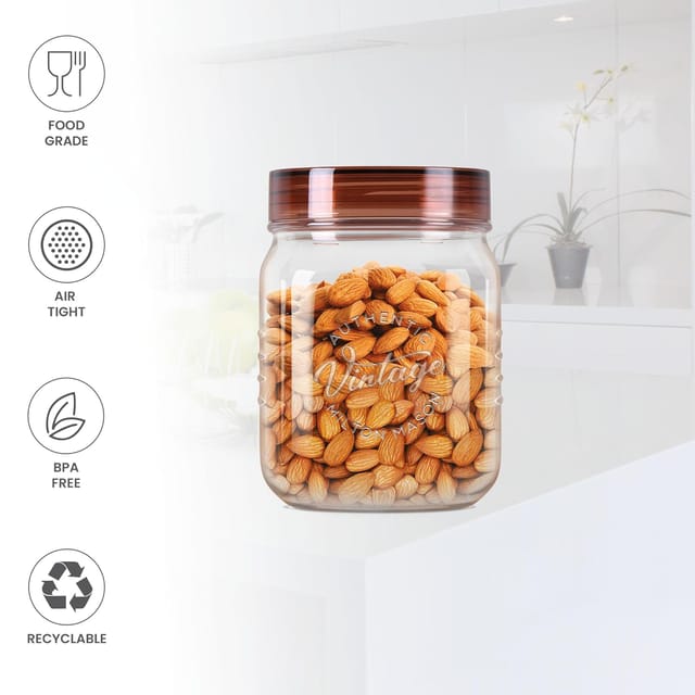 MILTON Vintage Airtight Containers with Spoons for Kitchen Storage, Food Grade Plastic, Stackable & Transparent Organizer Jars, Masala Dabba, Set of 3 (500 ml each) for Tea, Coffee, Sugar, Dry Fruits