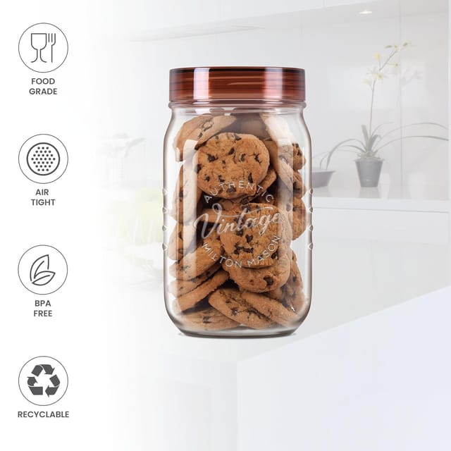 MILTON Vintage Plastic Storage Jar and Container Set, Airtight & BPA Free Containers for Kitchen Storage, Grocery Kitchen Container Stoarge, Multipurpose Transparent Jar, 1000 ML Each, Set of 2