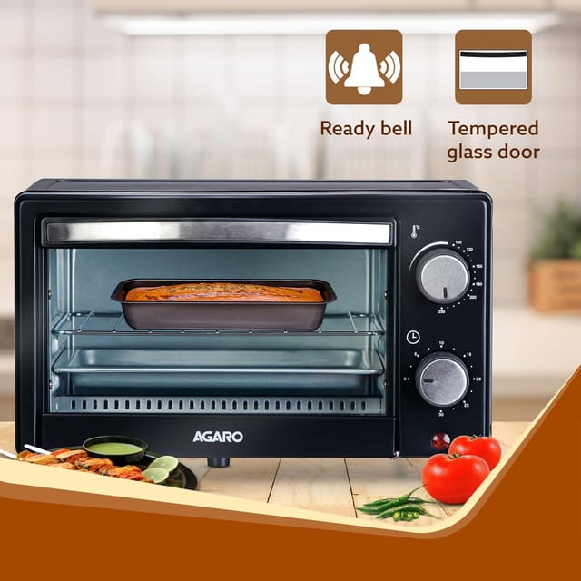 AGARO Marvel 9L Oven Toaster Griller, Cake Baking, Grilling, Toasting, OTG, 800 Watts, (Black).