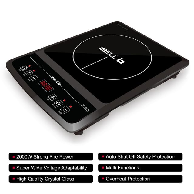 iBELL IBL30YO Induction Cooktop with Crystal Glass Top, 2000W, Auto Shut Off and Overheat Protection, BIS Certified (Black)