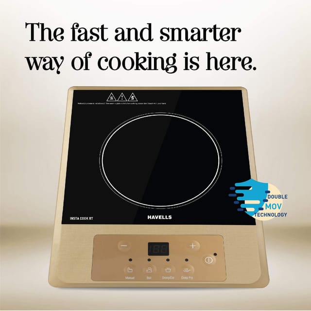 Havells Induction Cooktop Insta Cook - RT|4 Cooking Options|Glass Ceramic Plate|Soft Touch|Auto Pan Detection|Energy Efficient|Double MOV|3 Yr Coil & 1 Yr Product Manufacturer Warranty| Brown Black