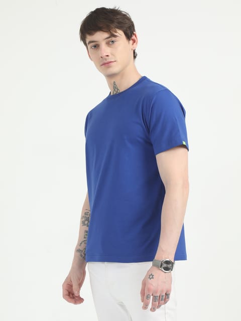 Caslay Organic - Royal Blue Crew Neck Solid T-Shirt