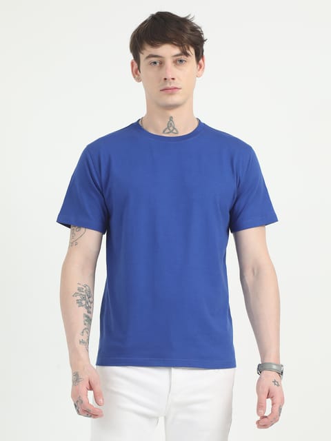 Caslay Organic - Royal Blue Crew Neck Solid T-Shirt