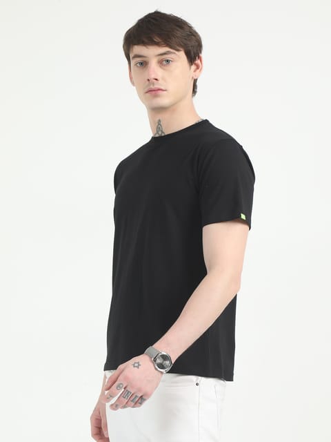 Caslay Organic - Black Crew Neck Solid T-Shirt