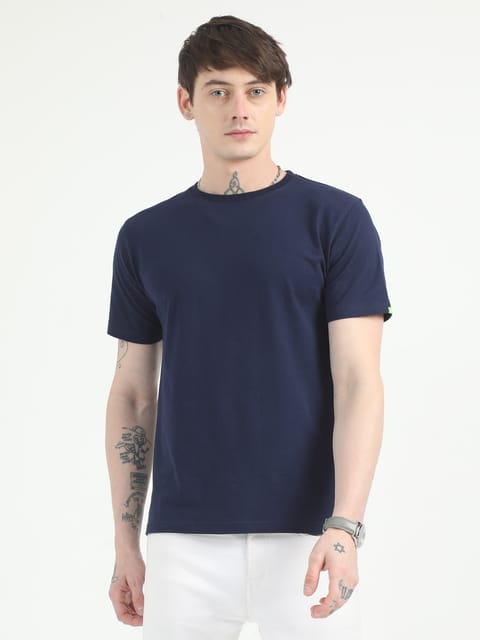 Caslay Organic - Navy Blue Crew Neck Solid T-Shirt