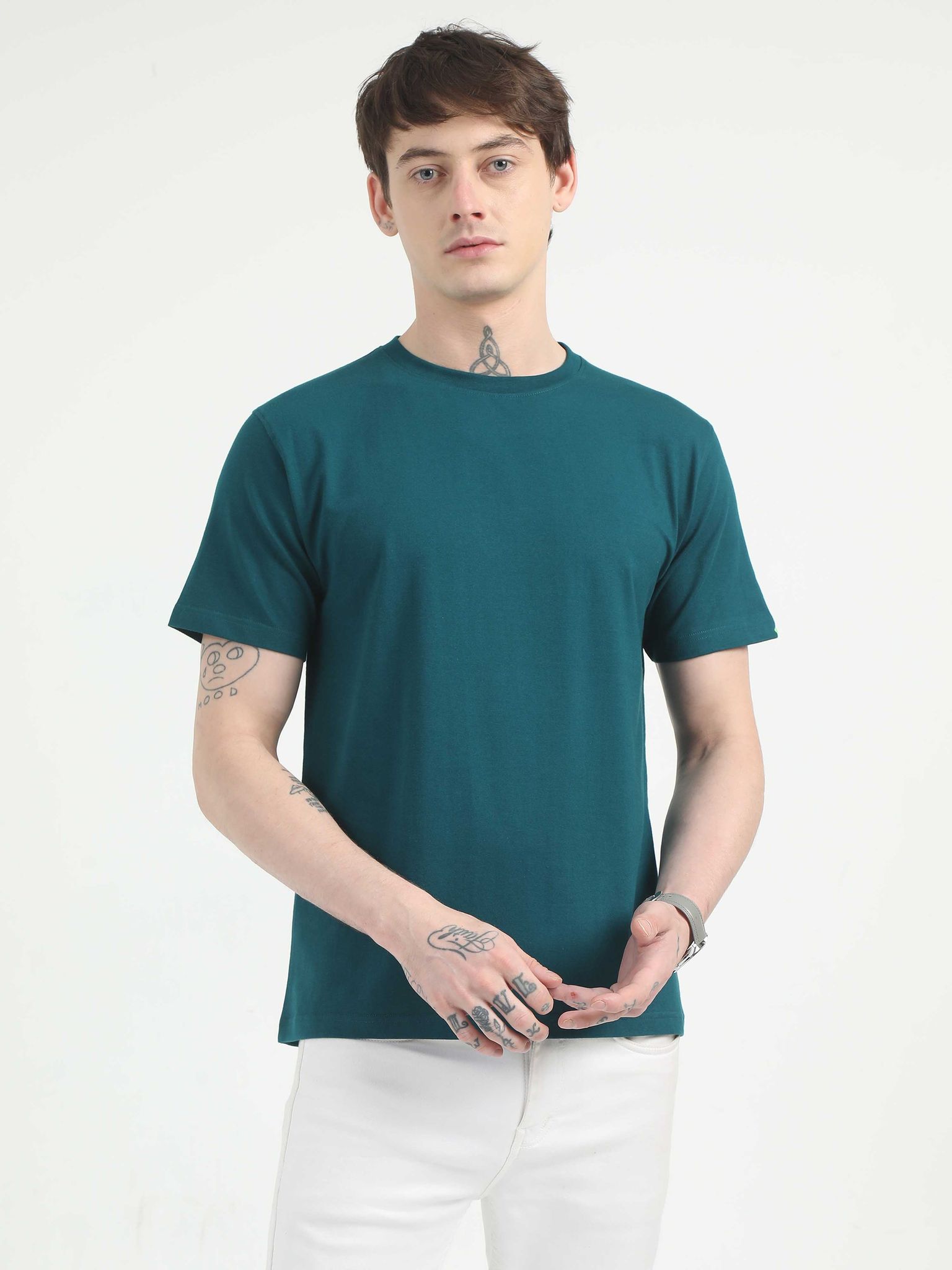 Caslay Organic - Teal Crew Neck Solid T-Shirt