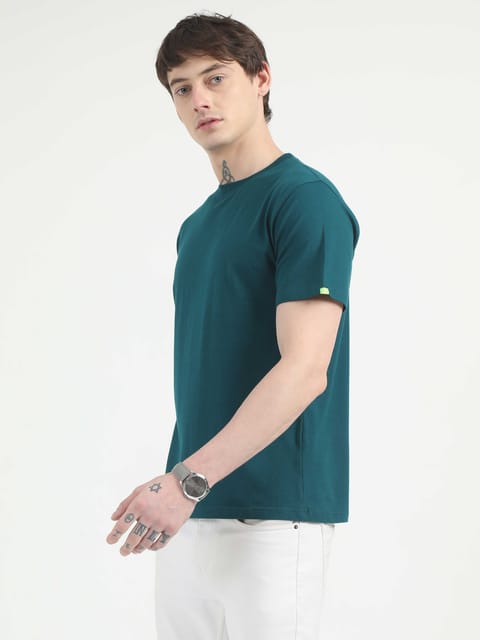 Caslay Organic - Teal Crew Neck Solid T-Shirt