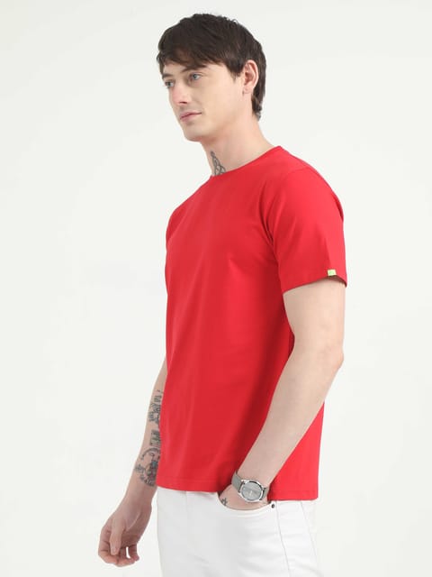 Caslay Organic - Red Crew Neck Solid T-Shirt