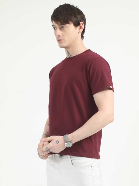 Caslay Organic - Maroon Crew Neck Solid T-Shirt