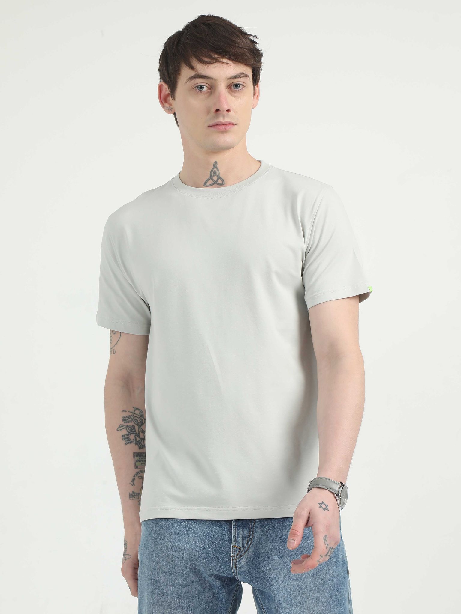 Caslay Organic - Stom Grey Crew Neck Solid T-Shirt