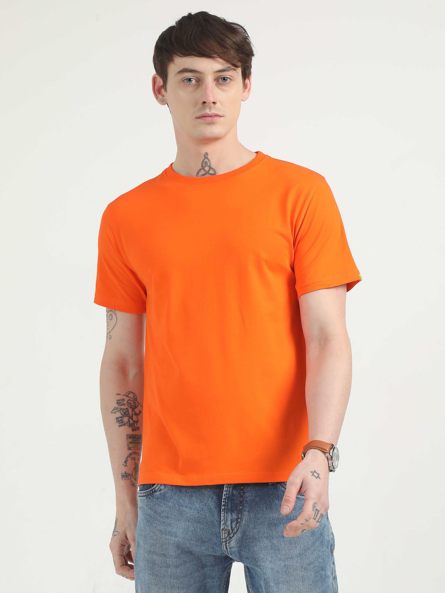 Caslay Organic - Orange Crew Neck Solid T-Shirt