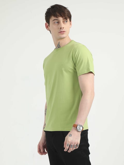 Caslay Organic - Olive Green Crew Neck Solid T-Shirt