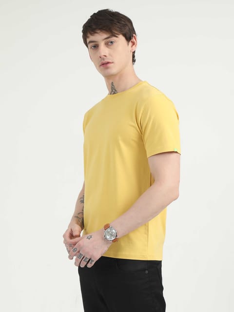 Caslay Organic - Mustard Crew Neck Solid T-Shirt