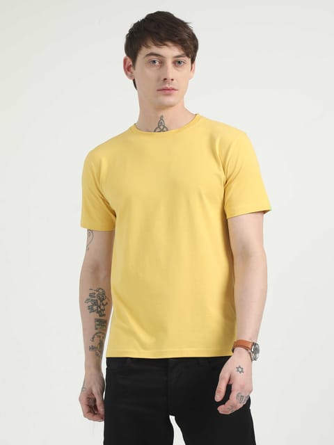 Caslay Organic - Mustard Crew Neck Solid T-Shirt